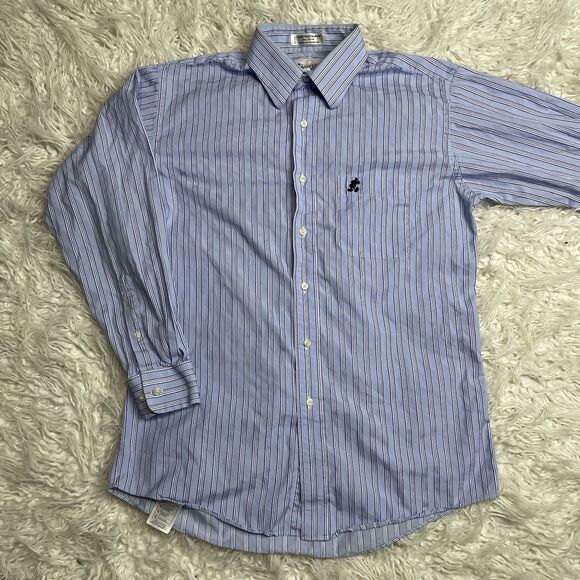 Walt Disney World Men's Medium Dress Shirt Blue White Stripe Mickey Logo - Picture 1 of 4
